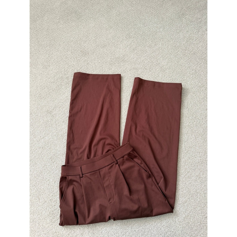 Halara Wide Leg Pleated Trousers Reddish Brown Stretch Workwear Pants Small